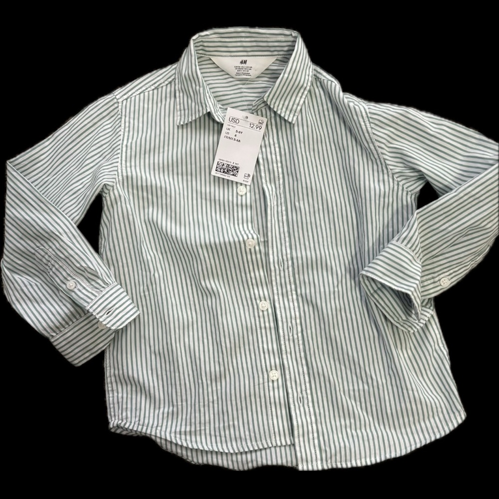 H&M Kids White and Green Striped Button Down Shirt